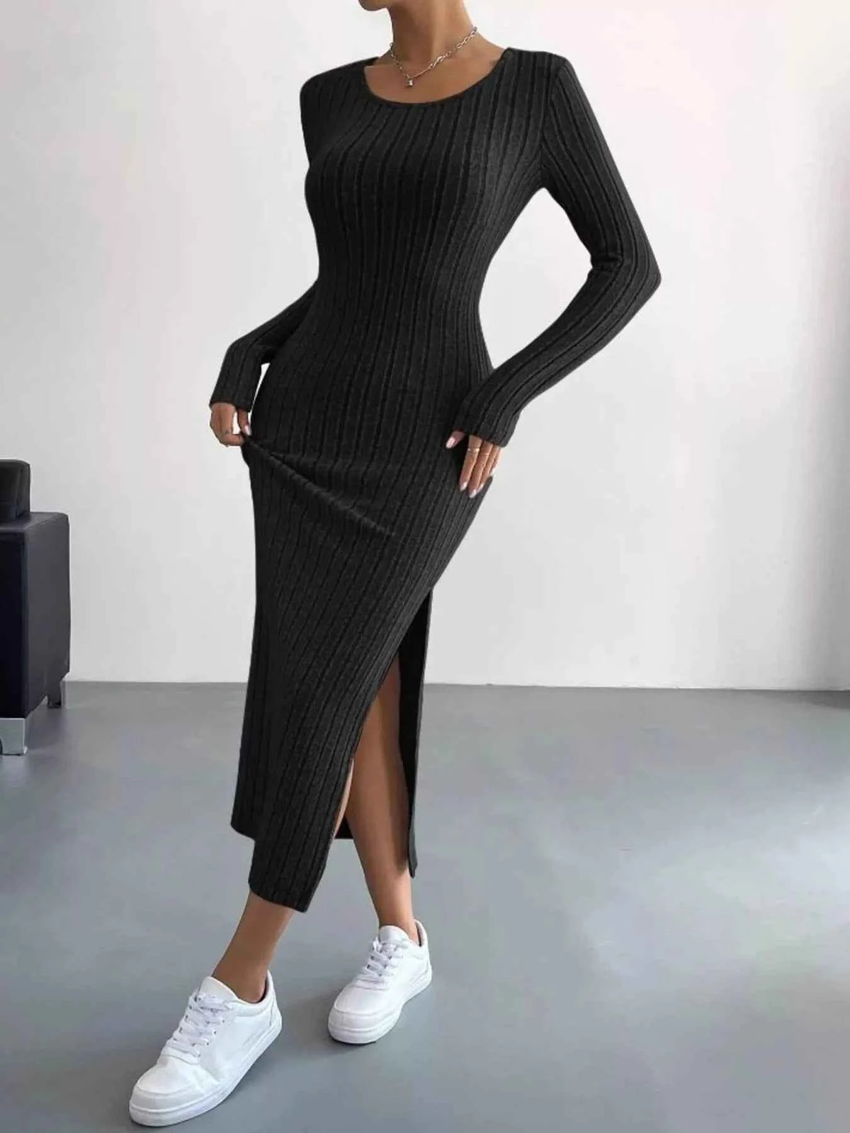 Full Size Ribbed Knit Bodycon Midi Dress Plus Size - TreUS