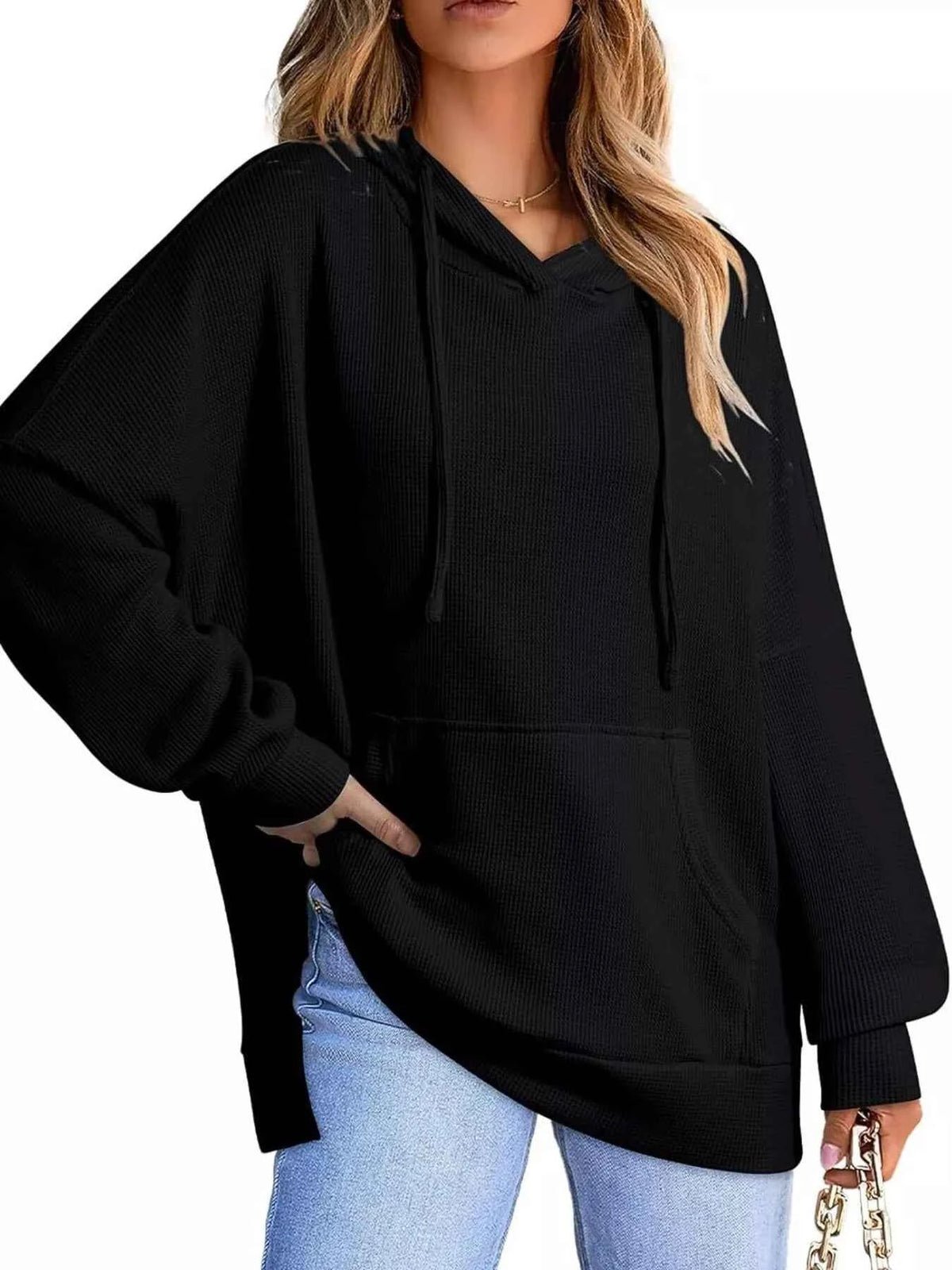 High-Low Hoodie with Kangaroo Pocket-Tre(INT8D)