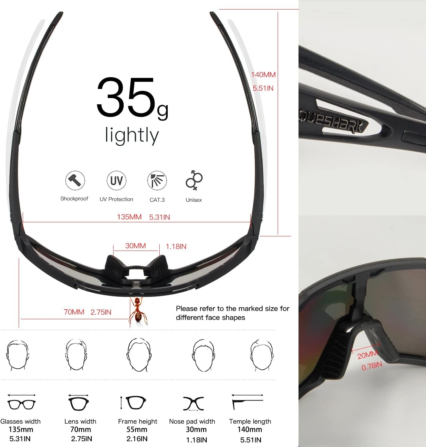 Cycling Glasses, Sports Sunglasses for Men Women, 1 Polarized 2 HD Lens, Polarized Sunglasses for Cycling Running