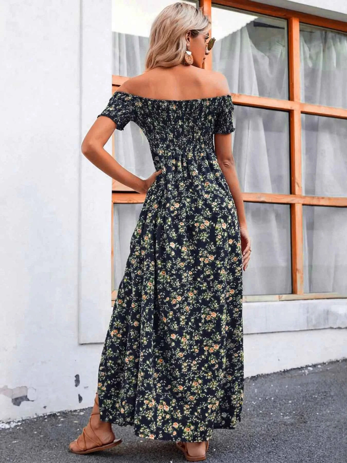 Full Size Slit Off‑Shoulder Floral Midi Dress – Plus Size Women’s - TreUS