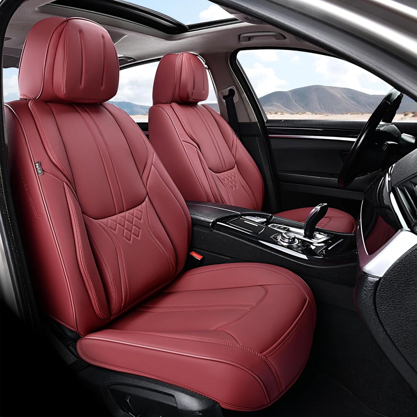 Car Seat Covers Full Set, Front and Rear Seat Covers for Cars, Leatherette Auto Seat Protectors Car Interior Accessories, Car Seat Cushions Fit for Most Sedans SUV Pick-Up Truck, Winered