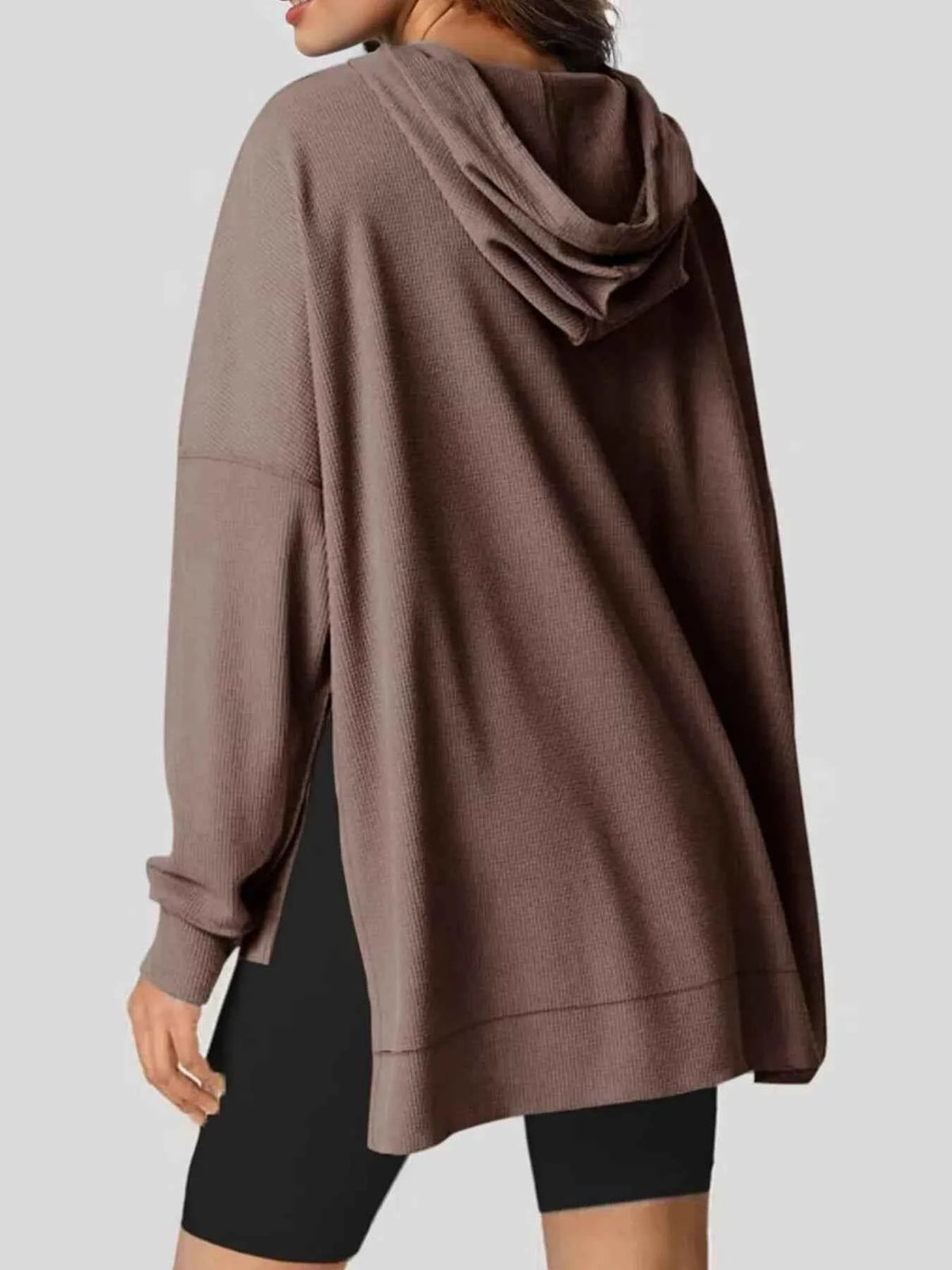 Oversized Drawstring Side Slit Hoodie-Tre(INT8D)