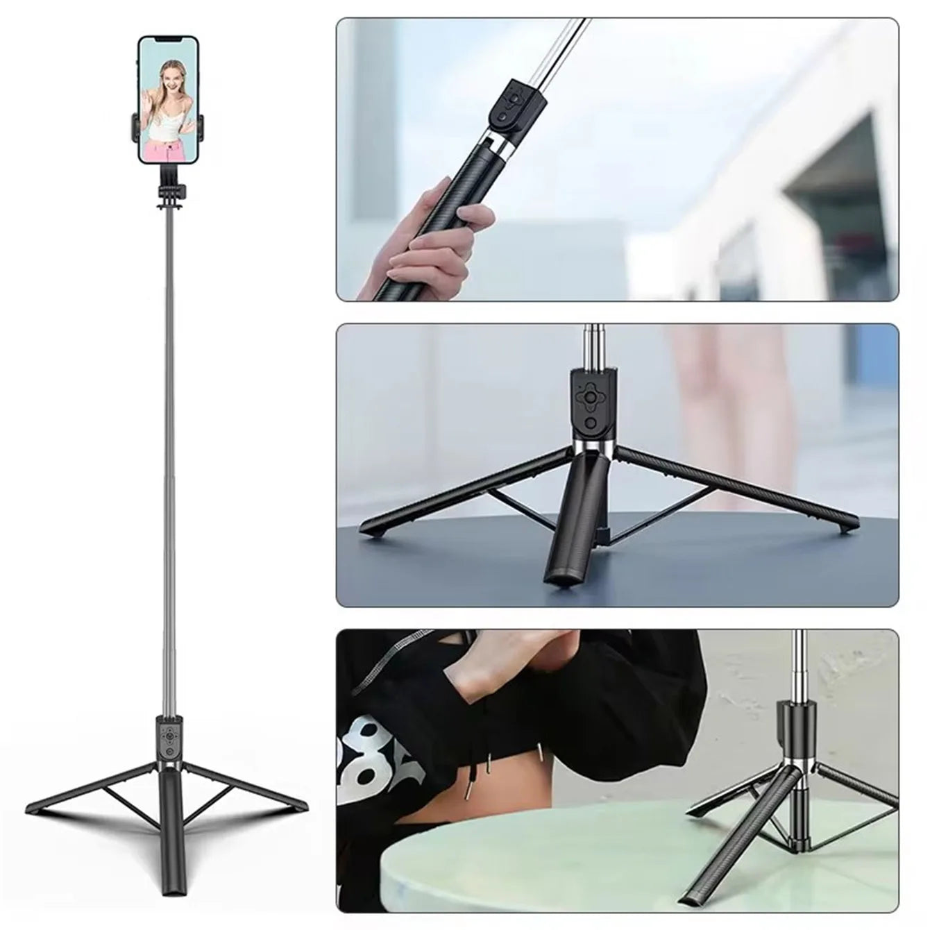 1.7M Long Extended Bluetooth Wireless Selfie Stick Live Stand Holder Tripod Foldable with Fill Light Phone Holderfor Smartphones