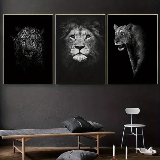 Perssia LionMajesty™ 3‑Piece Canvas Set — Modern Wildlife Wall Art (15.7" × 23.6") - PERSSIA
