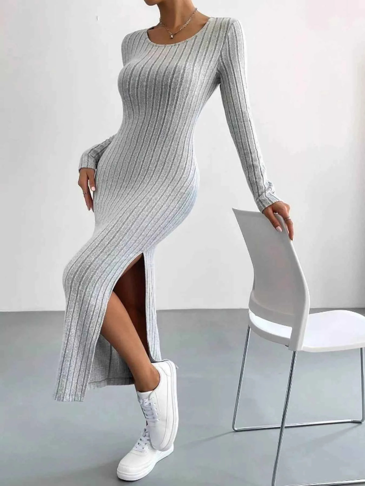Full Size Ribbed Knit Bodycon Midi Dress Plus Size - TreUS