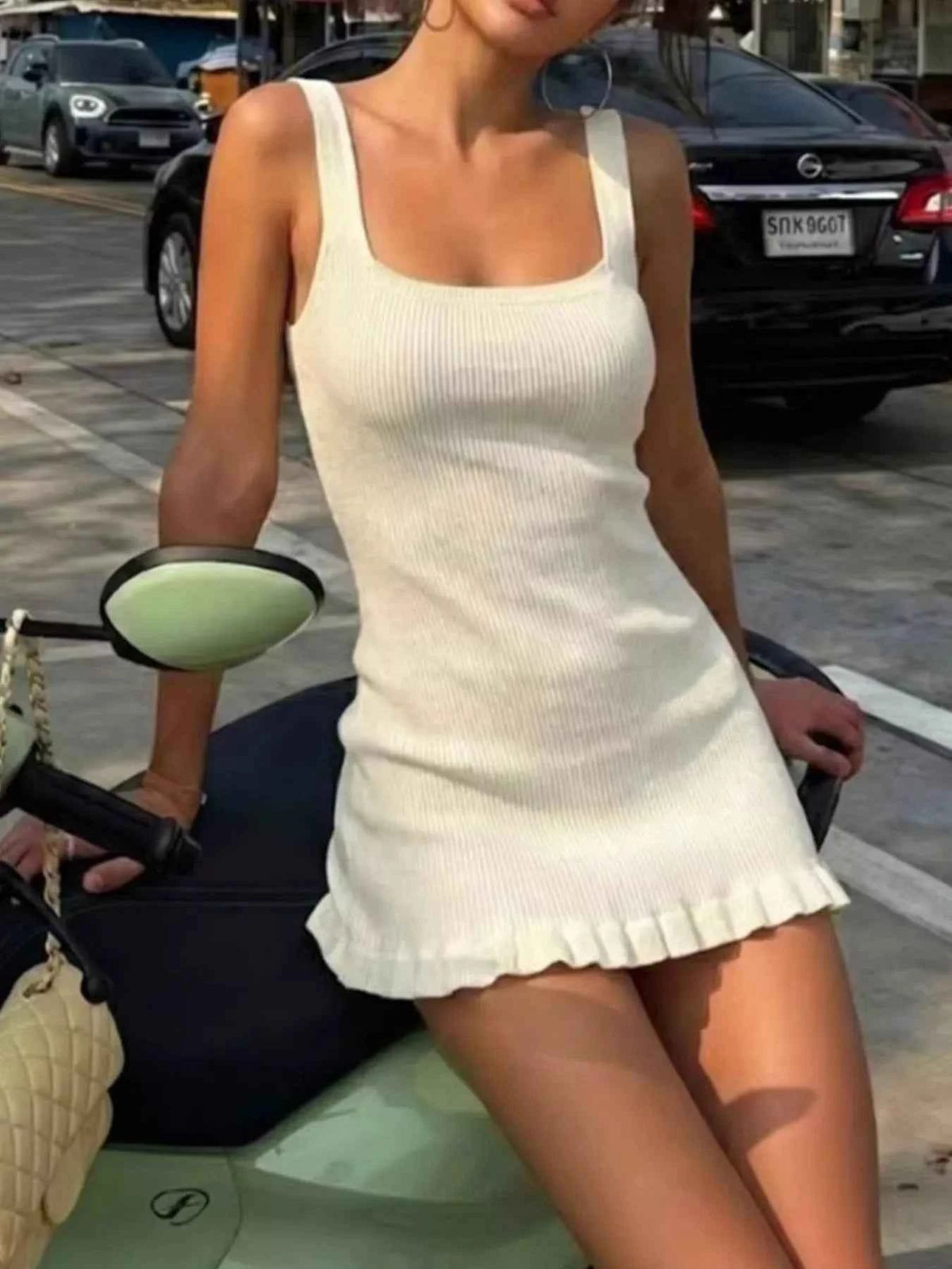 Ribbed Knit Square Neck Sweater Dress - TreUS