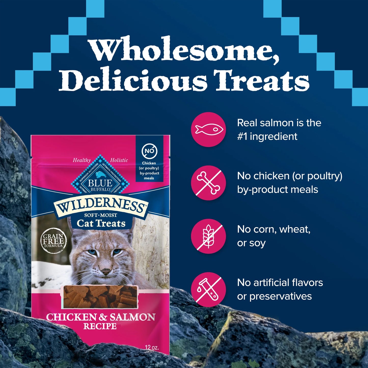 Wilderness Crunchy Cat Treats, Tasty Salmon Flavor, 12-Oz. Tub