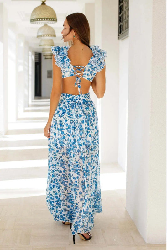 Women Vacation V-Neck Ruffle Dress -INT8