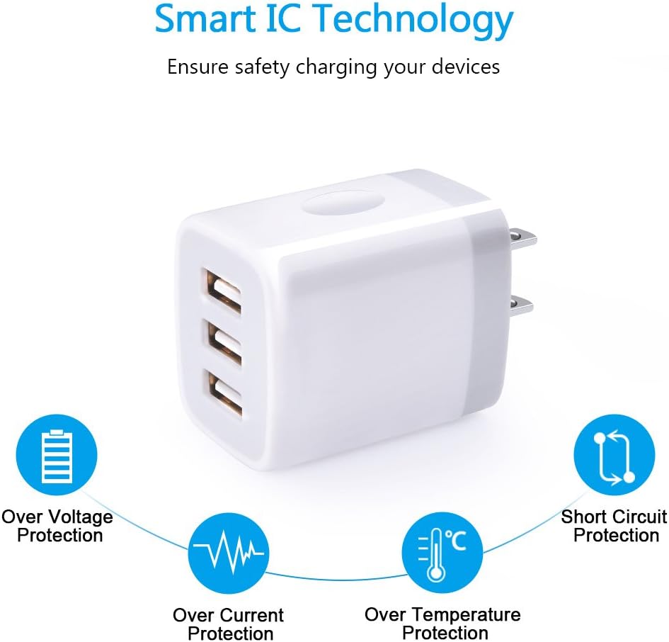 USB Wall Charger, 2Pack Wall Plug 3-Port USB Charging Station 3.1A Power Adapter Multi Port Quick Charger Block Cube for Iphone 16 15 14 13 12 11 Pro XS MAX 8 Plus, Ipad, Samsung Galaxy S24 S23