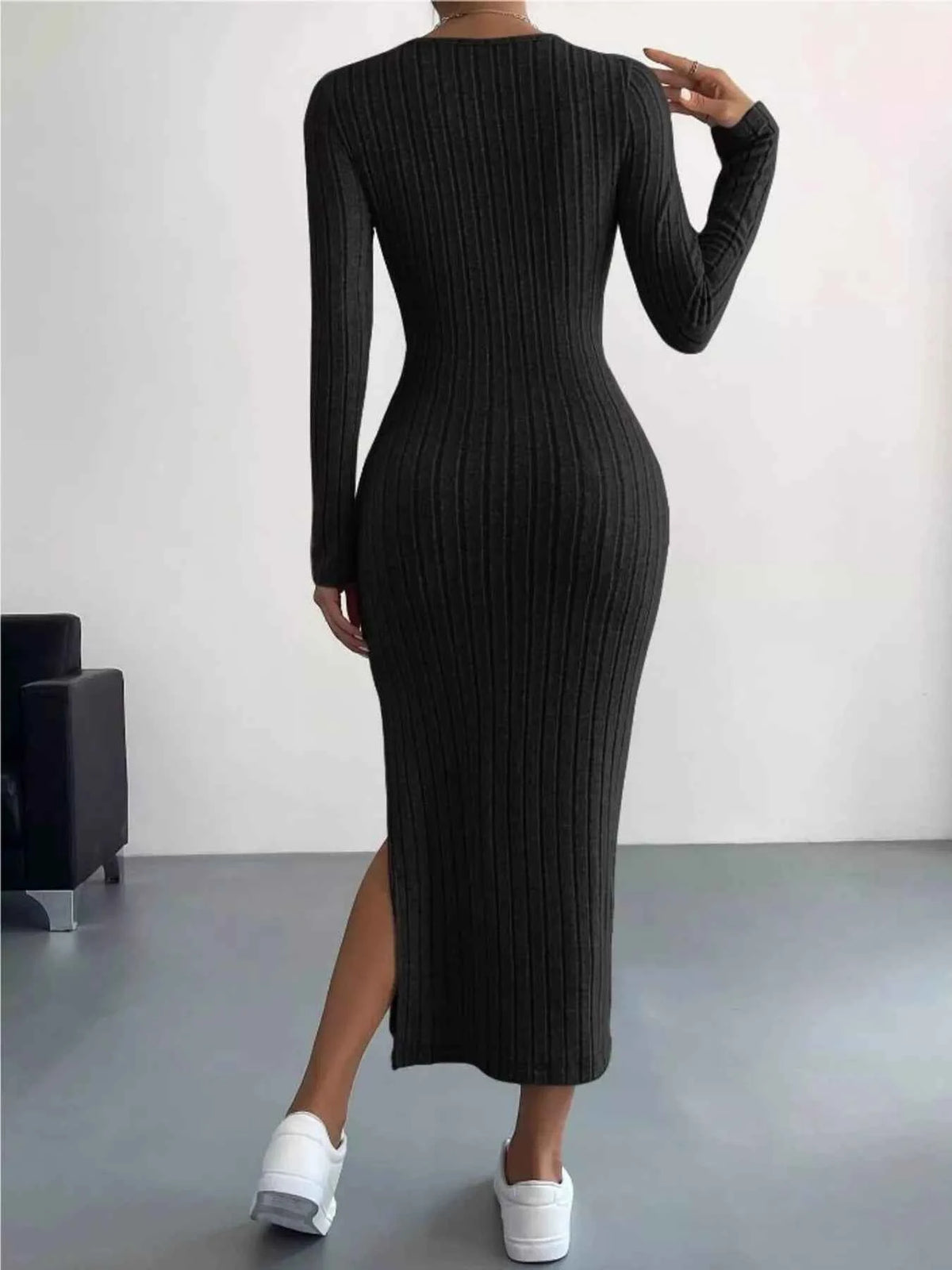 Full Size Ribbed Knit Bodycon Midi Dress Plus Size - TreUS
