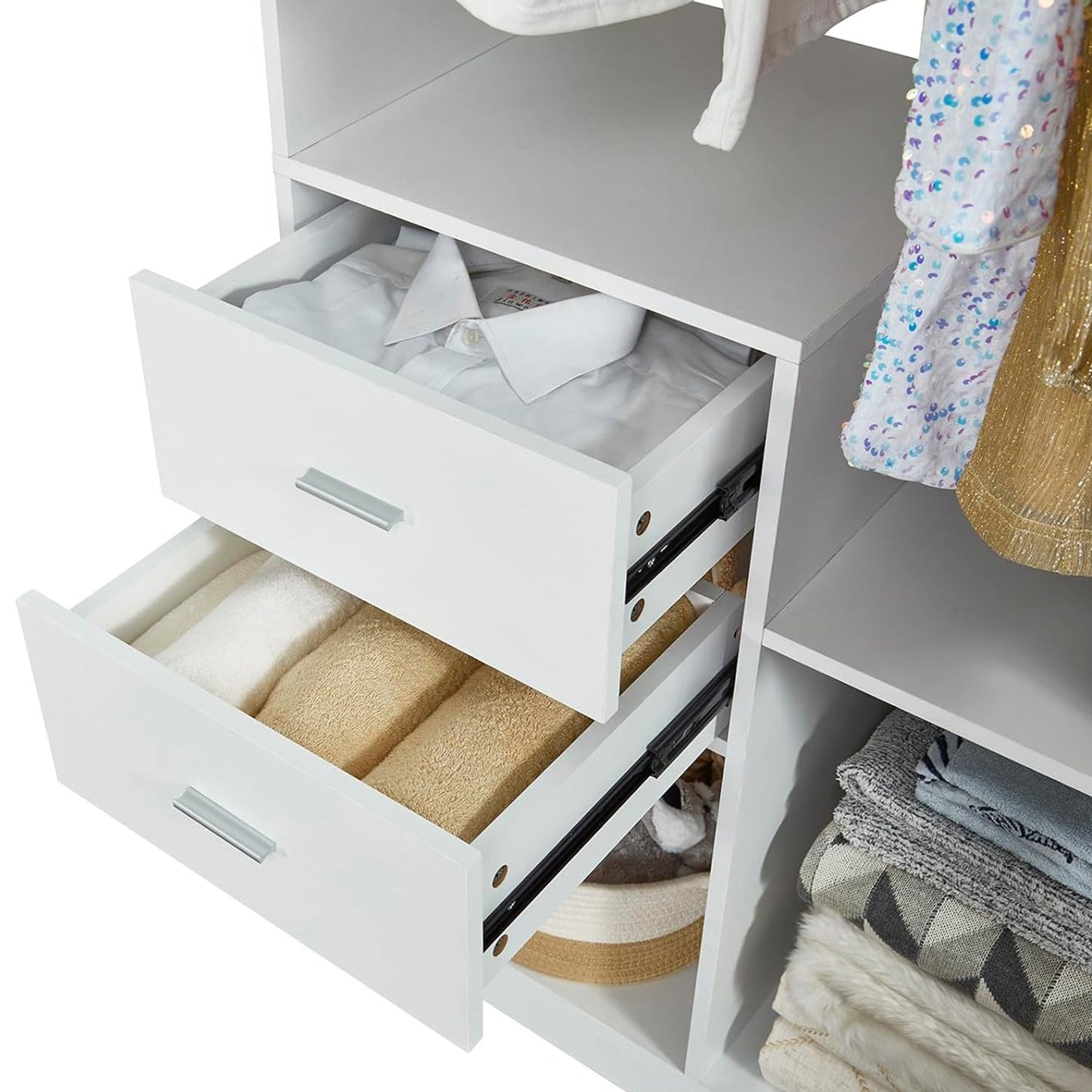 Perssia 302 ElevateCloset™ System — Freestanding Wooden Wardrobe Organizer with Drawers & Hanging Rods - PERSSIA