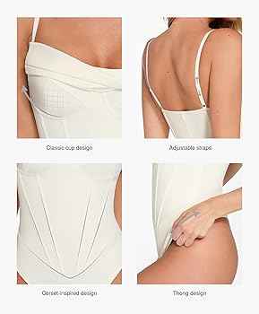 “CURVÉLUX™ CORSET FLOW BODYSUIT” Popilush Corset Bodysuit for Women Tummy Control Cowl Neck Thong Shapewear Bodysuits Going Out Tops White