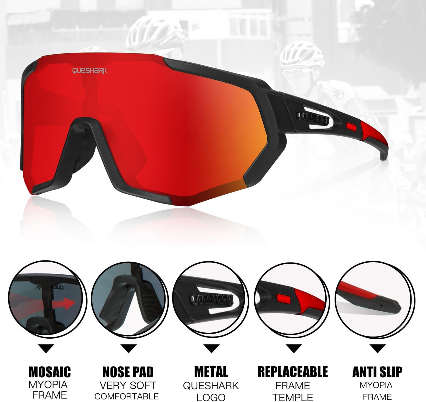 Cycling Glasses, Sports Sunglasses for Men Women, 1 Polarized 2 HD Lens, Polarized Sunglasses for Cycling Running