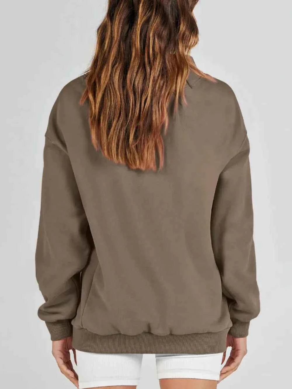 Mock Neck Drop Shoulder Long Sleeve Sweatshirt-Tre(INT8D)