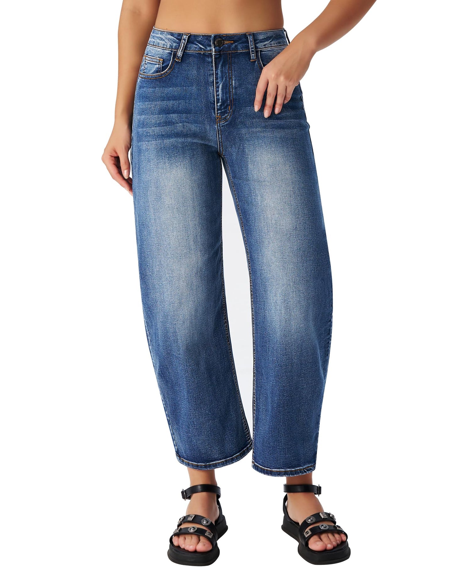 Perssia BarrelForm™ High‑Waisted Balloon Jeans — Wide‑Leg Cropped Stretch Denim (Blue) - PERSSIA