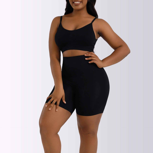 CurvaShield High‑Rise Sculpt Set — Seamless Bodysuit + Tummy‑Control Shorts (Black, L)