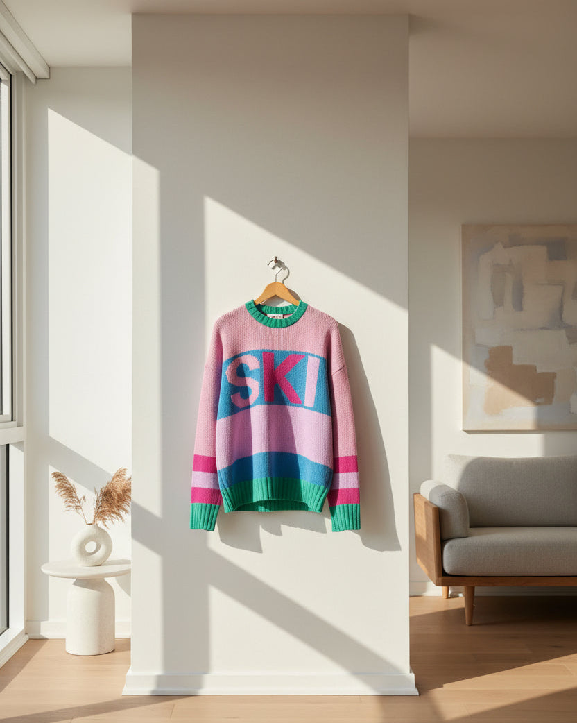 Saodimallsu Oversized Color Block Ski Print Sweater – Pink Pink-US2D