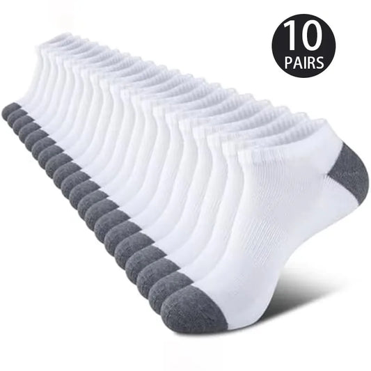 10 Pairs of Comfortable Breathable Socks Sweat Absorbing Odor Proof Low Cut Solid Color Socks Suitable for Outdoor Activities