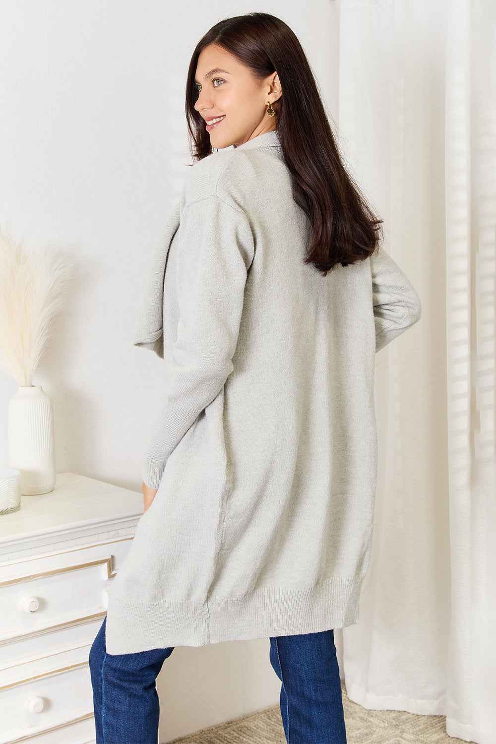 Angel Wings Open Front Duster Cardigan with Pockets-TreUS2D