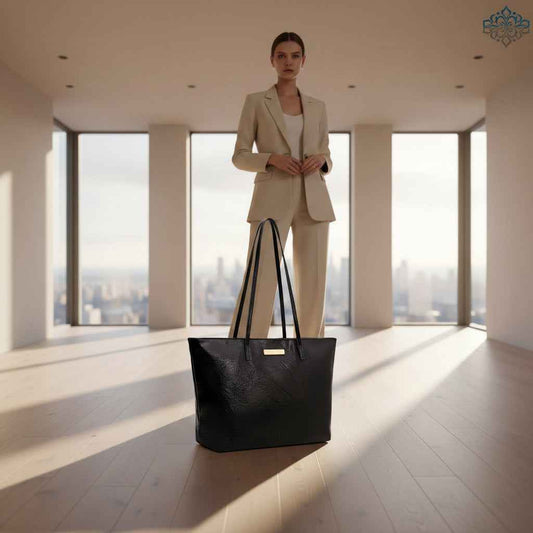 Perssia Cowhide Top‑Handle Bag — Structured • Textured • Quiet Luxury