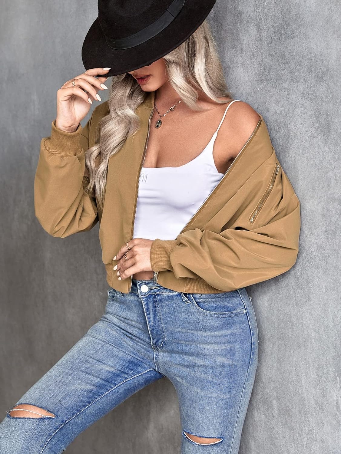 Perssia AeroCrop Lightweight Bomber — Modern Zip‑Up Street Jacket (Khaki)