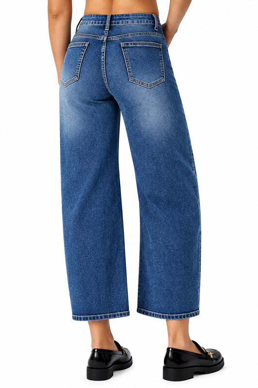 Blue jeans worn by a person, showing the back view.
