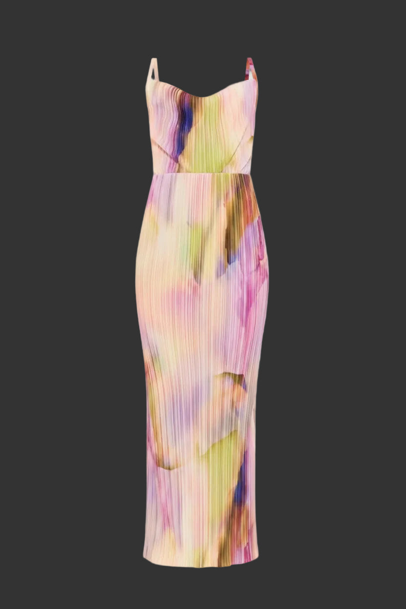 Perssia PlisséPetal Maxi Dress Floral Plissé — Pink (M) Strap‑Shoulder Pleated A‑Line Dress-US2D