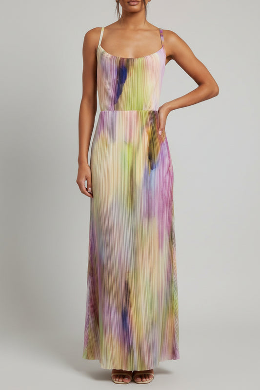 Perssia PlissĂŠPetal Maxi Dress Floral PlissĂŠ â Pink (M) StrapâShoulder Pleated AâLine Dress