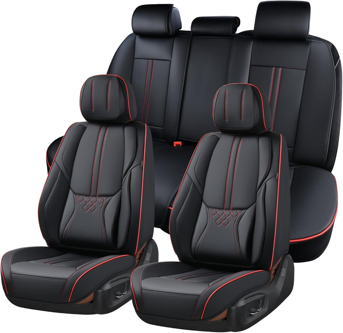 Car Seat Covers Full Set, Front and Rear Seat Covers for Cars, Leatherette Auto Seat Protectors Car Interior Accessories, Car Seat Cushions Fit for Most Sedans SUV Pick-Up Truck, Winered