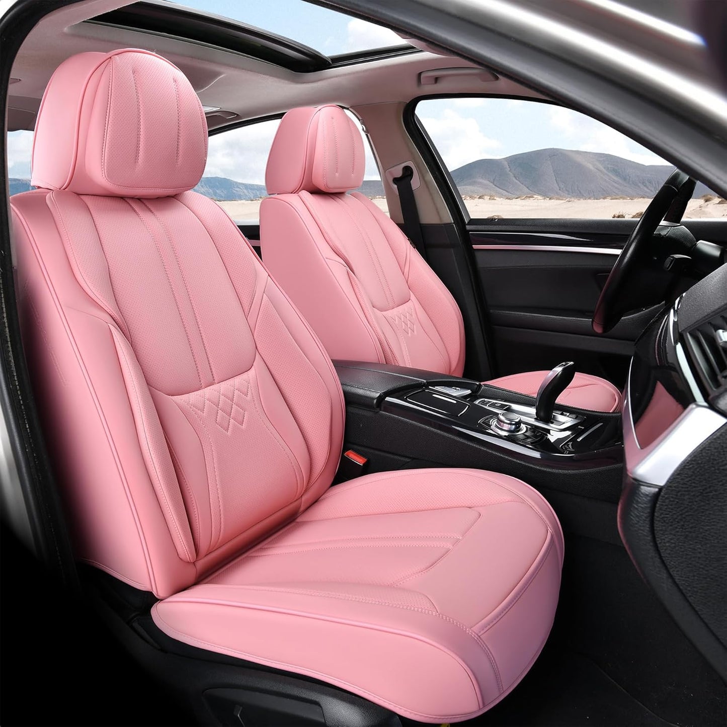Car Seat Covers Full Set, Front and Rear Seat Covers for Cars, Leatherette Auto Seat Protectors Car Interior Accessories, Car Seat Cushions Fit for Most Sedans SUV Pick-Up Truck, Winered