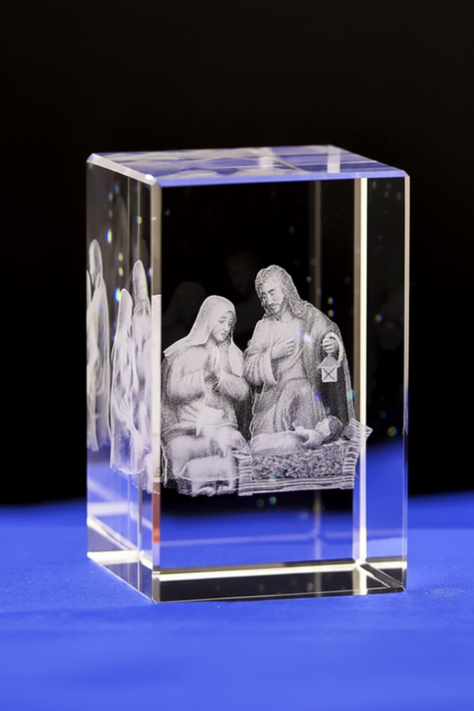 Perssia CrystalFaith⢠â 3D Engraved Jesus & Cross Crystal Ornaments (White Crystal | 50Ă50Ă80 mm) - PERSSIA