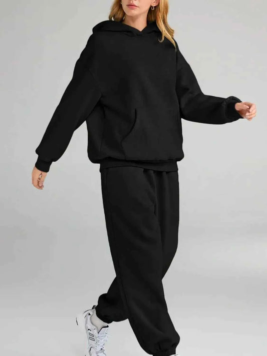 Full Size Kangaroo Pocket Hoodie and Joggers Set Plus Size-Tre(INT8D)