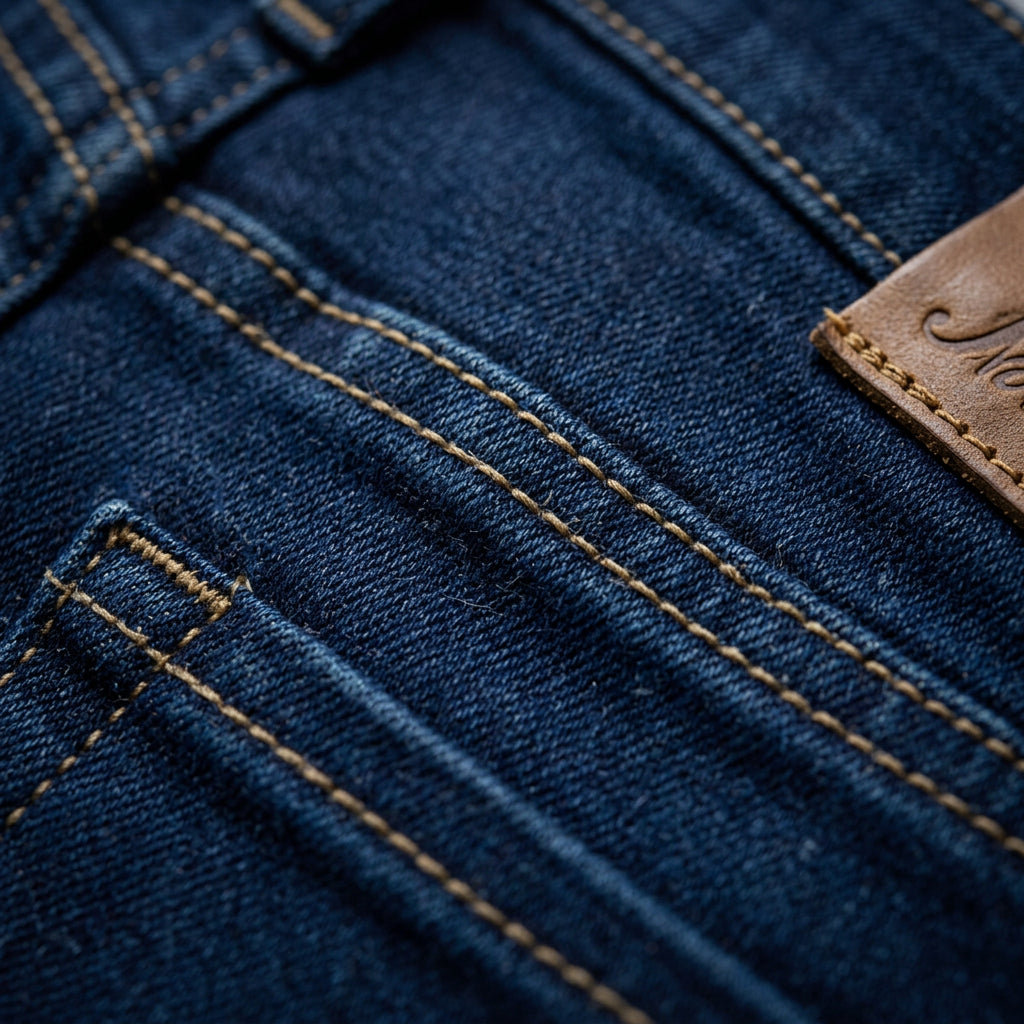 Fabric Detail Shot, dark indigo high-waist Bermuda denim shorts with tummy-control design, cuffed hems, classic five-pocket styling, and a flattering slim silhouette for everyday summer wear.