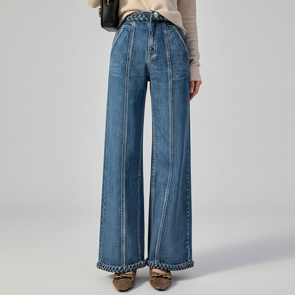 Perssia ArtisanFlow™ Braided Wide Leg Jeans Handmade Women's Braided Wide Leg Jeans - PERSSIA