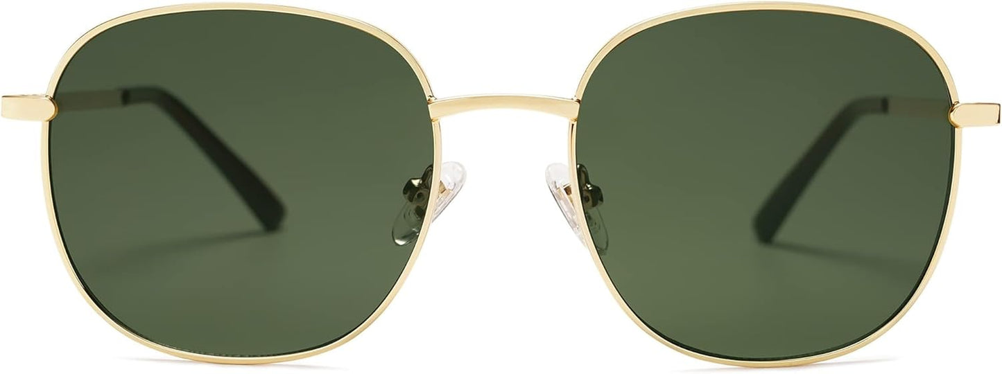 Classic Trendy Square Sunglasses for Women Men Cute Big Frame Gold Shades SJ1137