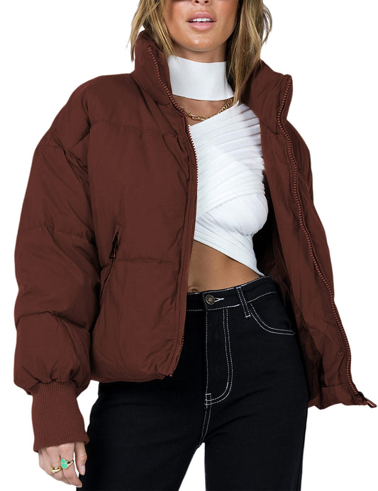 Perssia CloudCore™ Cropped Puffer Jacket UANEO Puffer Jacket Womens Oversized Cropped Puffy Quilted Winter Jackets Coat (Coffee-L) - PERSSIA