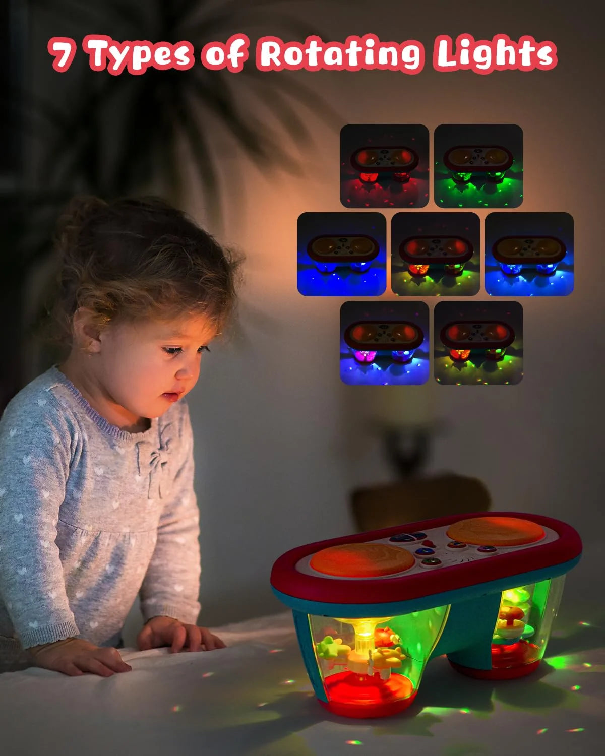 Baby Toys for 12 Months, Toddler Musical Instruments Infant Toys, Rotating Light up Learning Sensory Toys for 12-18 Months, Boys Girls Baby Drum Toy