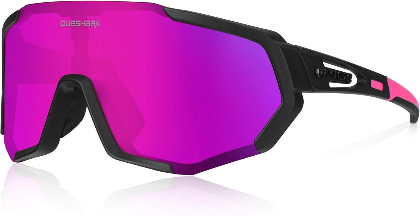 Cycling Glasses, Sports Sunglasses for Men Women, 1 Polarized 2 HD Lens, Polarized Sunglasses for Cycling Running