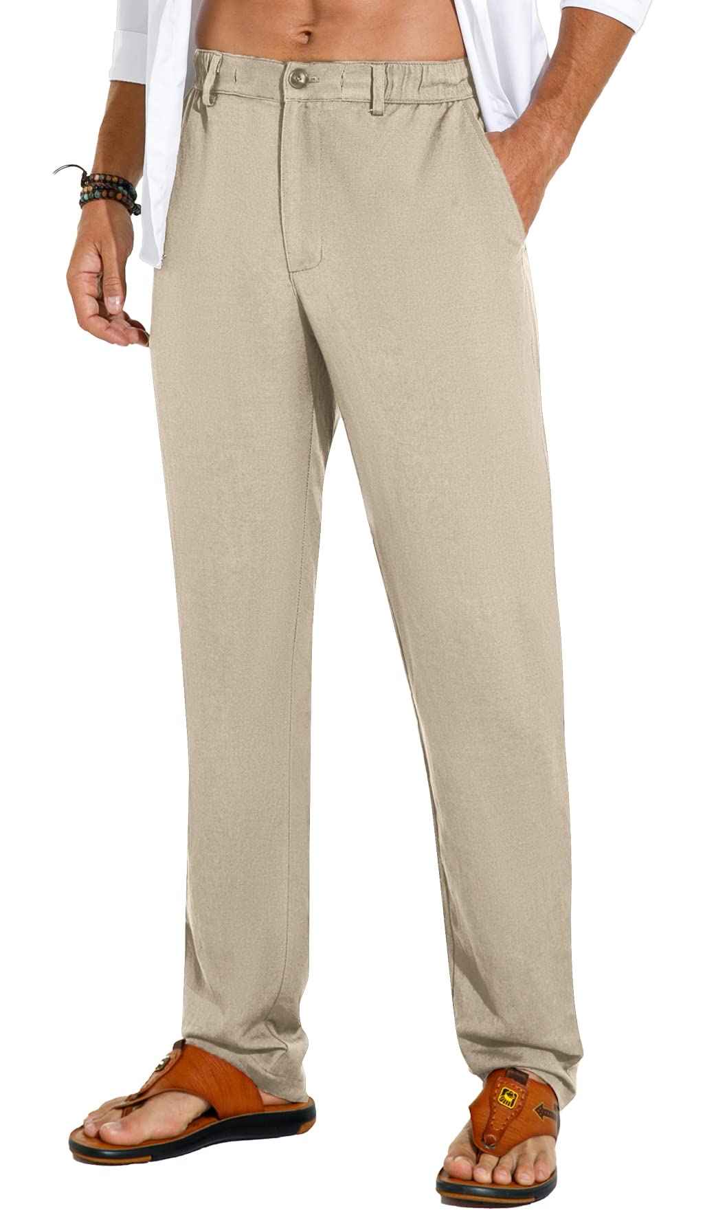 Sailwind Mens Summer Beach Linen Pants Casual Lightweight Elastic Waist Drawstring Loose Pants