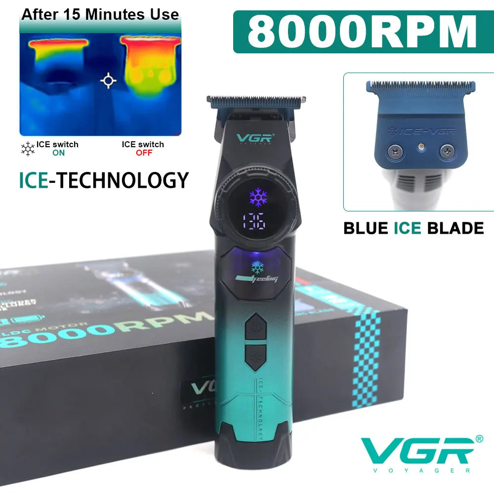 V-946 Professional Ice Tech Hair Trimmer DLC Blade 0 Gap 8000RPM Brushless Blue Ceramic for Men Beard Trimming Grooming