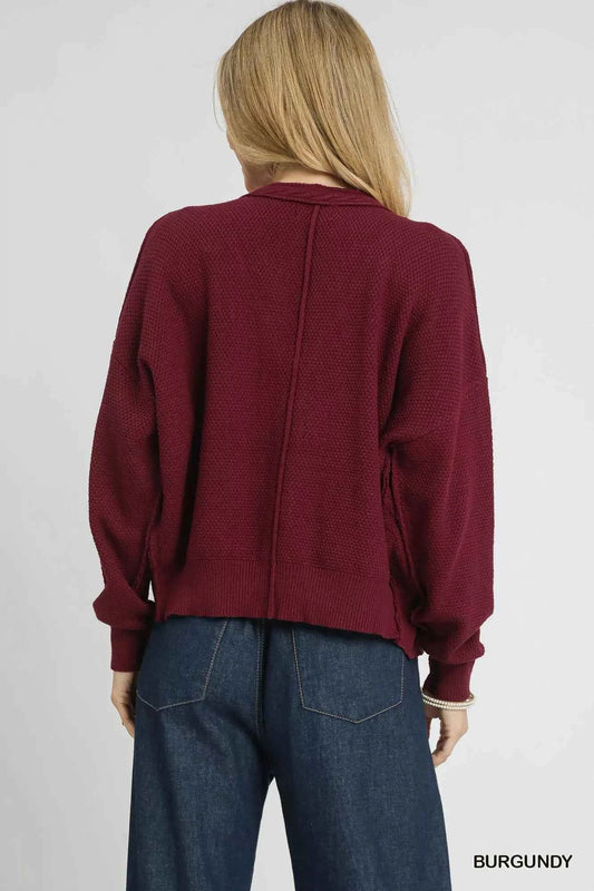 Umgee Chunky Cable Knit V-Neck Button-Up Cardigan - TreUS
