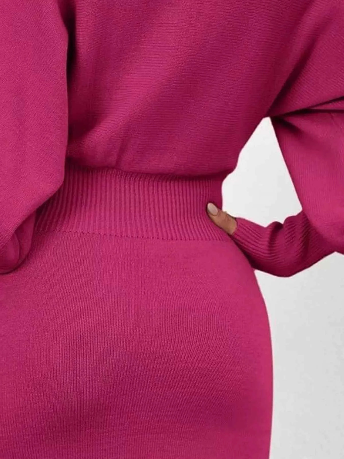 Lantern Sleeve Ribbed Bodycon Sweater Dress – Multiple Colors - TreUS
