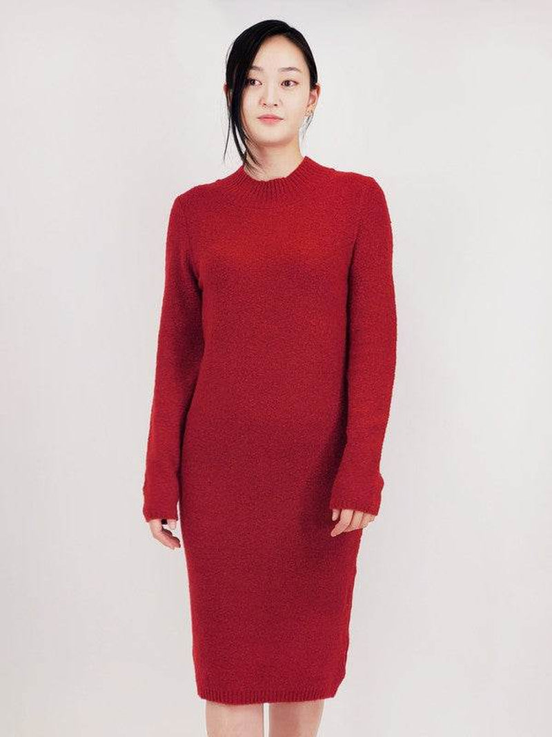 Loose Fit Long Sleeve Textured Midi Sweater Dress