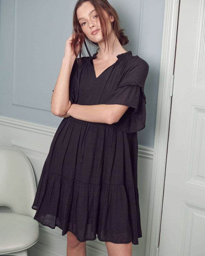 Ruffled Neck Tiered Mini Dress JBJ1054A