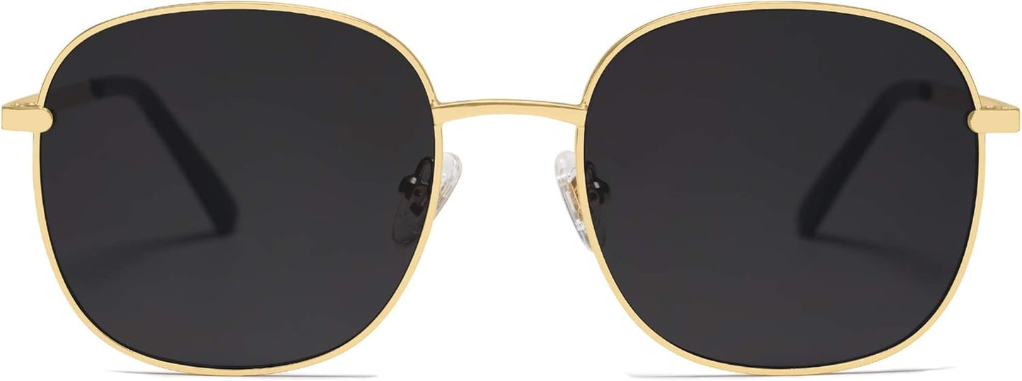 Classic Trendy Square Sunglasses for Women Men Cute Big Frame Gold Shades SJ1137