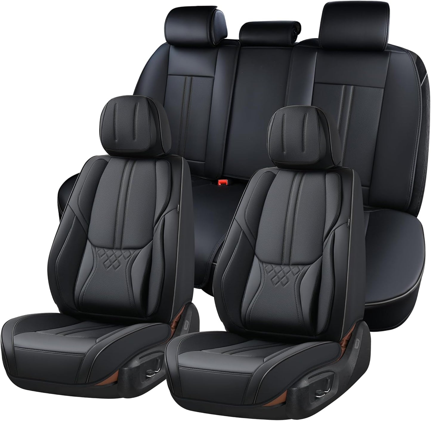 Car Seat Covers Full Set, Front and Rear Seat Covers for Cars, Leatherette Auto Seat Protectors Car Interior Accessories, Car Seat Cushions Fit for Most Sedans SUV Pick-Up Truck, Winered