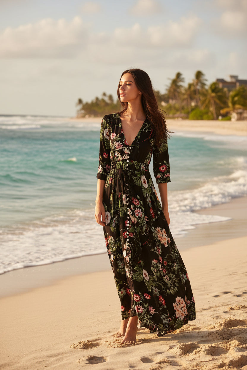 Perssia CoastalBloom Bohemian Maxi Dress — Flowy Beach Boho Summer Dress