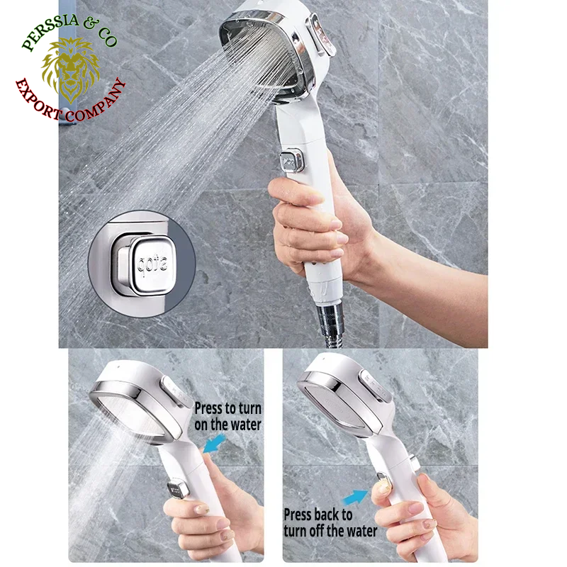 High Pressure Shower Head Water Saving 3 Modes Shower Heads Adjustable One-Key Stop Water Massage Sprayer Bathroom Accessories