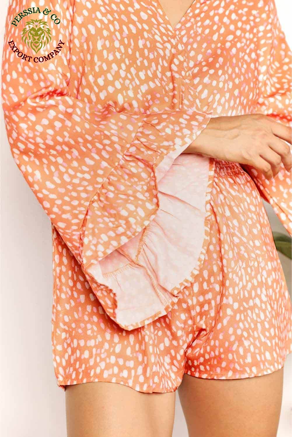 Double Take Printed Flare Sleeve Surplice Romper