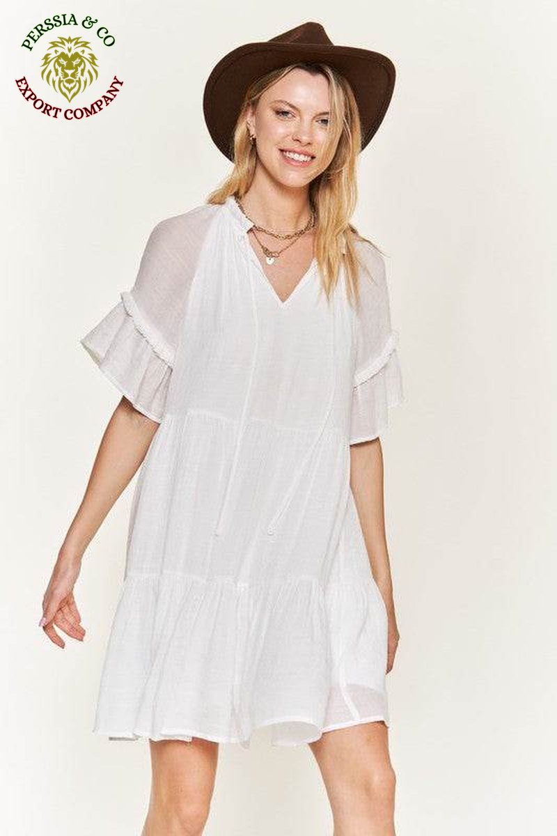 Ruffled Neck Tiered Mini Dress JBJ1054A